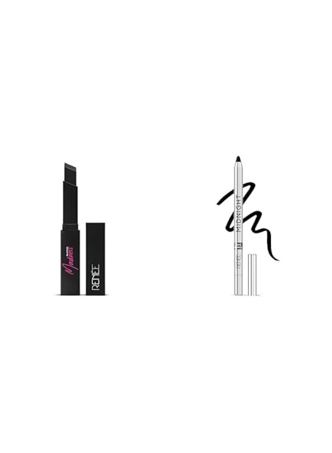 RENEE Madness Ph Lipstick 3gm - Black Lipstick With Glossy Pink Payoff and RENEE Midnight Kohl Pencil - Smudgeproof and Waterproof Kajal - 1.5Gm - Image 1